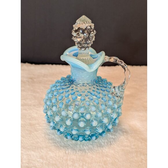 Vntg Fenton English Hobnail Blue Opalescent Glass Cruet With Stopper Spa Decor - Picture 1 of 9